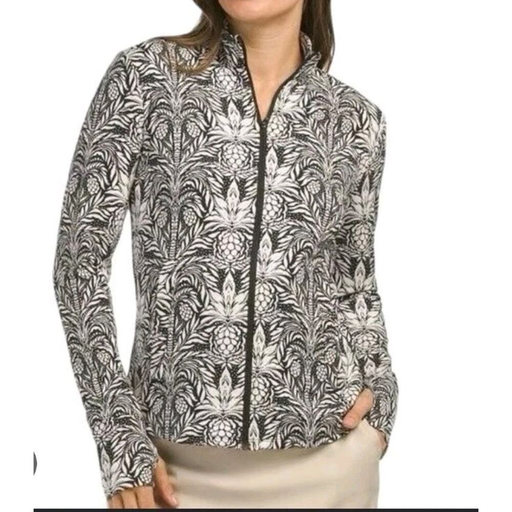 Tommy Bahama Everyday Active Long Sleeve Top L Tropical Print Black White Hiking